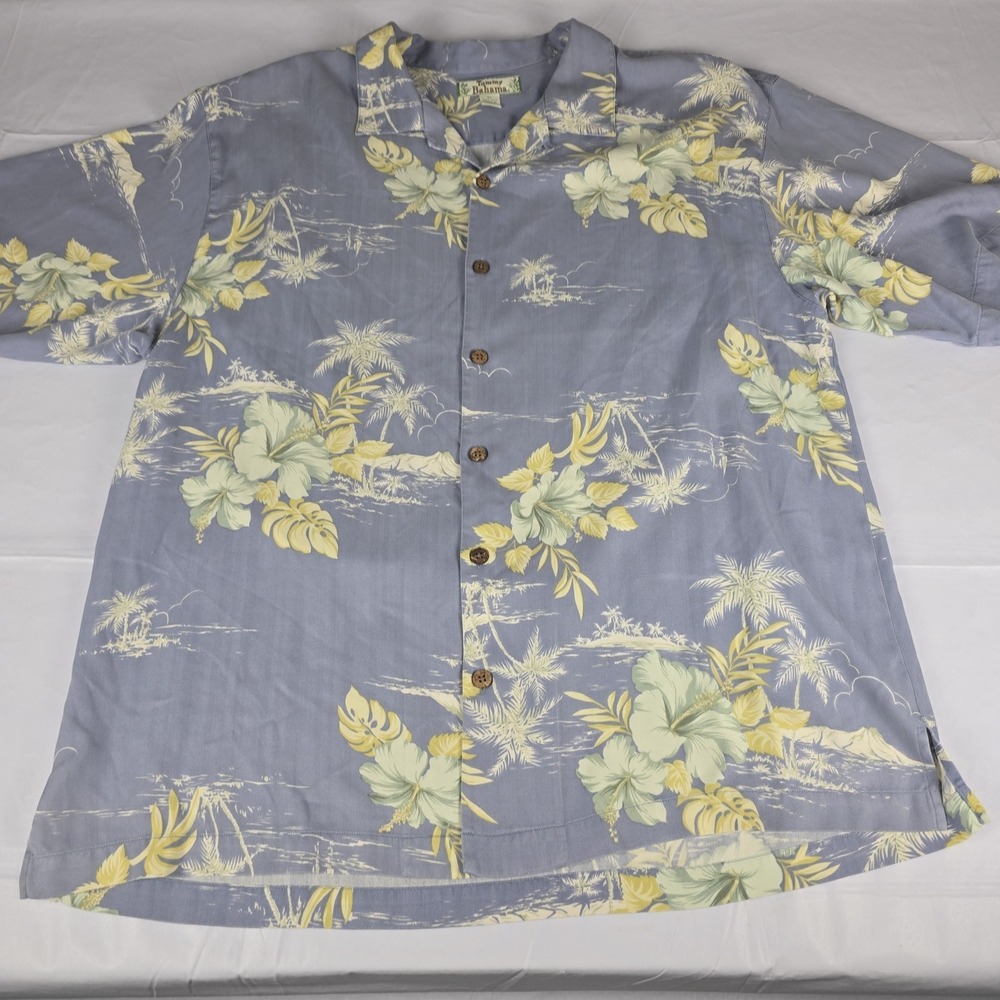 Tommy Bahama Hawaiian Camp Shirt Men's XL Floral Blue 100% Silk Loop Collar